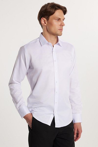 Tudors Pánská moderní Slim Fit obyčejná saténová bavlněná bílá košile