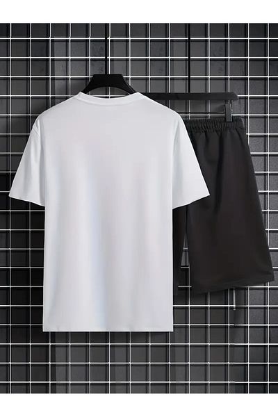 Minikelya Bear Patterned Men's Short Sleeve T-Shirt & Lace-Up Shorts Set of 2 with Sunglasses