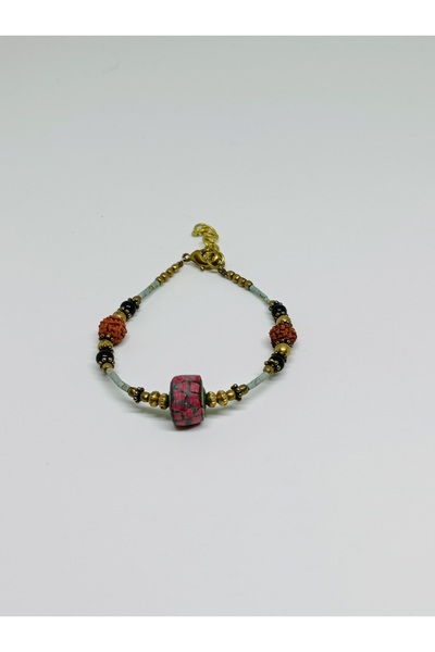 mama india alaçatı Ethnic Design Rudraksha Seed Brass Bracelet No 15,16,17