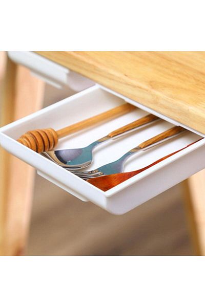 GELDİMİCOM Large Size Hidden Drawer Under Desk Adhesive Makeup Box Money Storage Pen, Brush Jewelry Organizer