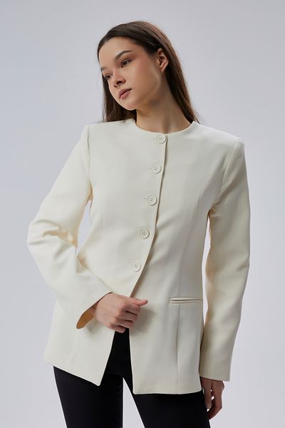 Bolivente Ecru Crew Neck Regular Woven Jacket