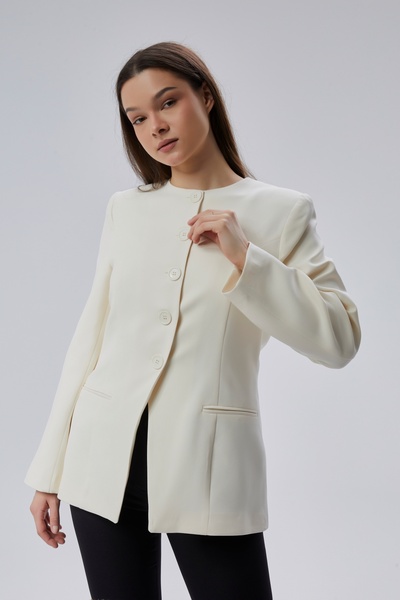 Bolivente Ecru Crew Neck Regular Woven Jacket