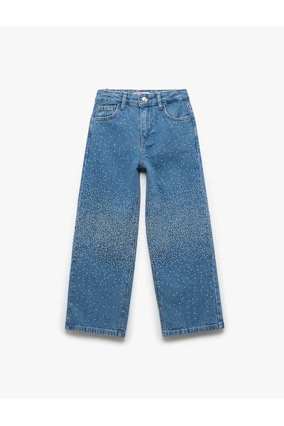 Koton Stone Detailed Indigo Girl's Jean Trousers 5Skg40123Ad