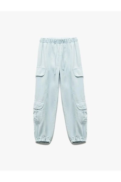 Koton Pantaloni de jeans pentru fete Jogger Blue cu buzunar cargo 5skg40071ad