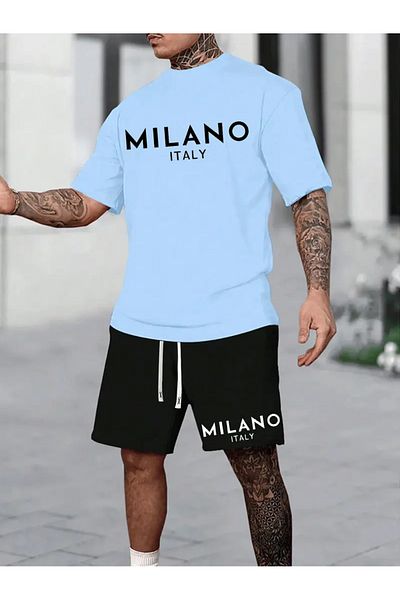 Minikelya Milano Italy Letter Printed Men's Two-Piece Suit