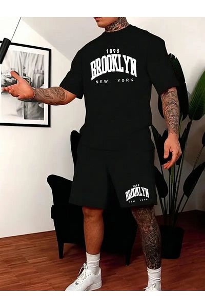 NEW TRENDY COLLECTİON Summer Men's Set Fashion T-Shirt and Sports Shorts Two Pieces