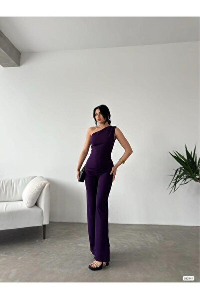 Modafeminen Tek Omuz Scuba Krep Tulum 582941 Mor