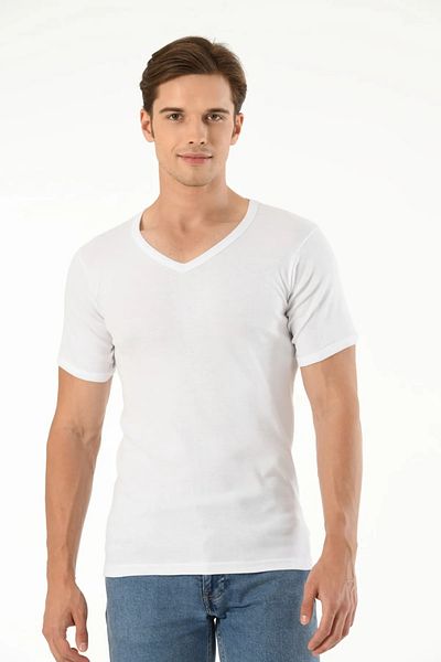 Mfö Life İç Giyim Ribana Men's Shunt 10 Pieces V-Neck Short Sleeve Undershirt 100% Cotton