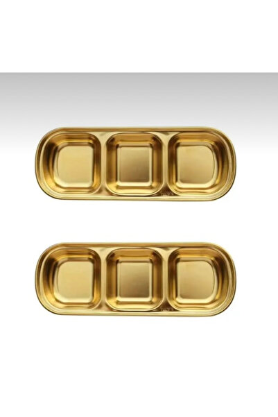 abnturk 3 Bölmeli Gold Renk Paslanmaz Çelik Sosluk Reçellik Lokumluk Çerezlik...