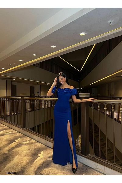 Modafeminen Katre Collar Frilly Slit Evening Dress 582834 Saks