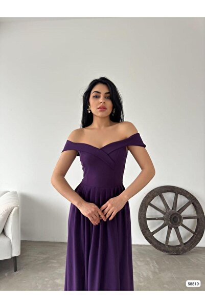 Modafeminen Βραδινό φόρεμα με λαιμόκοψη καγιάκ μακρύ φόρεμα 58819 μωβ