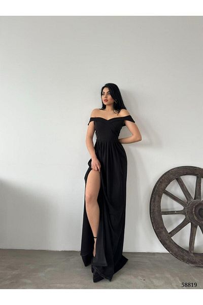 Modafeminen Βραδινό φόρεμα με λαιμόκοψη καγιάκ μακρύ φόρεμα 58819 μαύρο