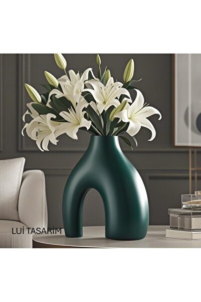 Lui Tasarım Nude Bohem Yeşil Vazo Büyük Boy Seramik 28 cm -26 cm