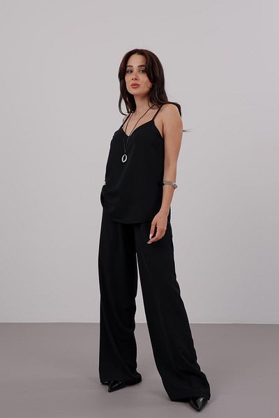 FACETTE Women's Black Rope Strap Blouse Pants Set