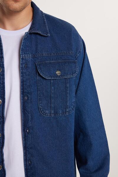 Tudors Unisex Relax Fit Rahat Kesim Denim Kot Kapaklı Çift Cepli Overshirt Ceket Tarzı Gömlek