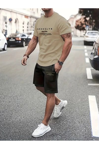 NEW TRENDY COLLECTİON Men's Casual Printed T-Shirt and Shorts Set