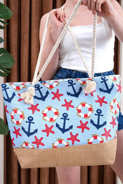 themoiss Γυναικεία τσάντα παραλίας Γυναικεία τσάντα παραλίας με λεπτομέρεια από γιούτα υψηλής ποιότητας με επένδυση