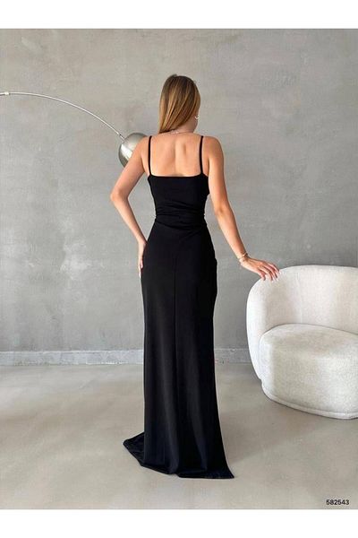 Modafeminen Βραδινό φόρεμα ψαριού με λεπτές τιράντες με ραβδώσεις στήθους 582543 Μαύρο