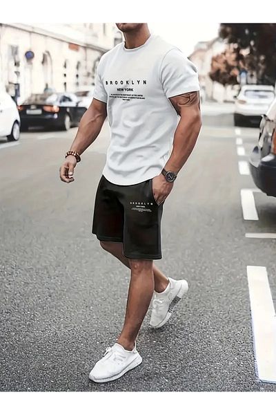 Minikelya Men's Casual Printed T-Shirt and Shorts Set