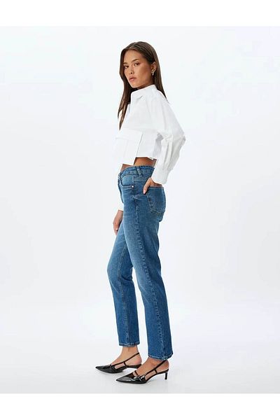 Koton Pantaloni de jeans pentru femei Slim Straight Fit Indigo 5wal40200md