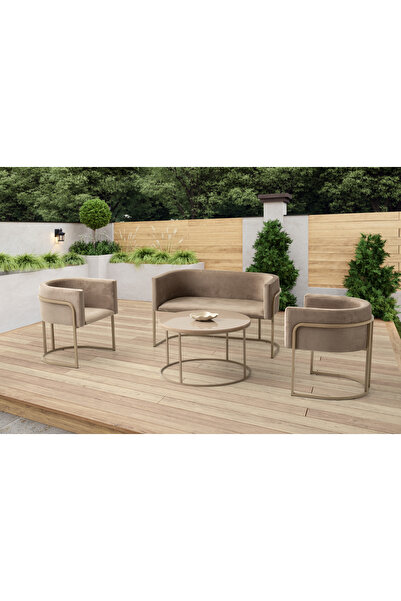 Viento Mobilya Reyhan Koltuk Takımı Çay Seti Cappicino Metal Babyface Kumaş 2...