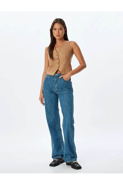 Koton Μακρύτερη ίσια εφαρμογή Jean Dark Indigo Γυναικείο Jean Παντελόνι 5wal40118md