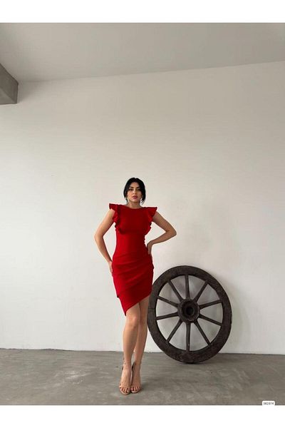 Modafeminen Rochie creponată cu volane la spate 582074 Roșu