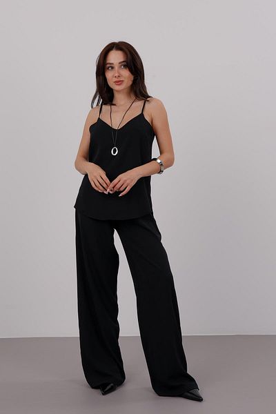 FACETTE Women's Black Rope Strap Blouse Pants Set