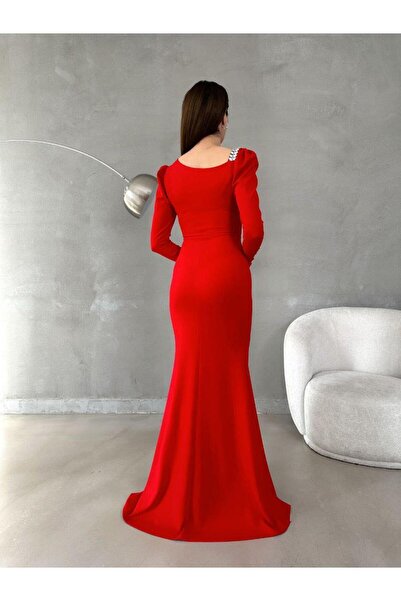 Modafeminen Zyran Kol Detay Yırtmaçlı Abiye 582755 Kirmizi