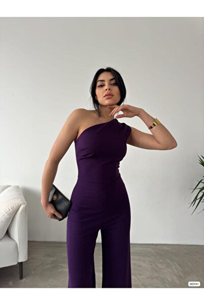 Modafeminen Tek Omuz Scuba Krep Tulum 582941 Mor