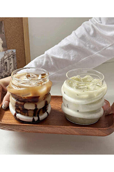 MİS KİTCHEN 2 Adet Sarma Şerit Şekilli Bardak Soğuk sıcak Kahve Bardak Pinter...