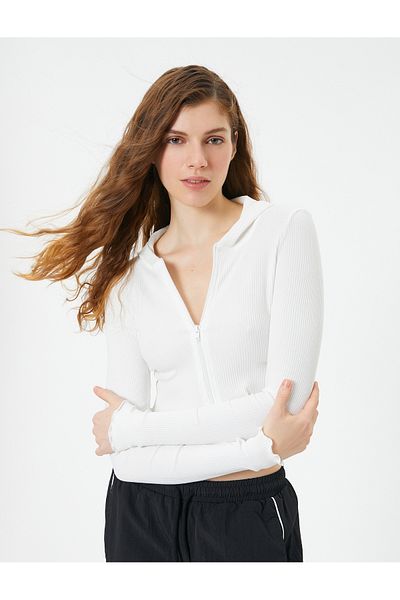 Koton Cardigan crop cu glugă, cu fermoar, cu mânecă lungă, în formă subțire