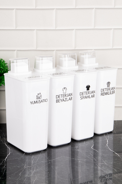 DNS HOME 4-Pack Self-Scaled Detergent Storage Container Colors Whites Blacks Softener with Label 3000 ml