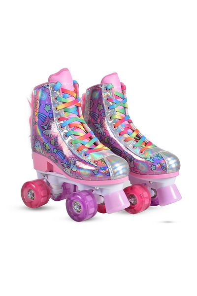 OEM Patine cu rotile pentru fetite Byox Unicorn Roz M, Marime reglabila 35- 38, Roti cu LED