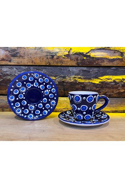 ATÖLYE SAİT Handmade Evil Eye Beaded Coffee Cup Set (Set of 2)