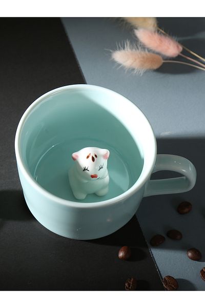 MUKKO HOME Porcelain Mug with 3D Cute Panda Figure 230 ml Mint Color Coffee Tea Cup