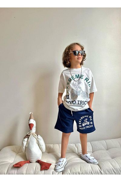 YİGİT BUTİK Yigit Butik Printed Shorts Boys' Bottom Top Set