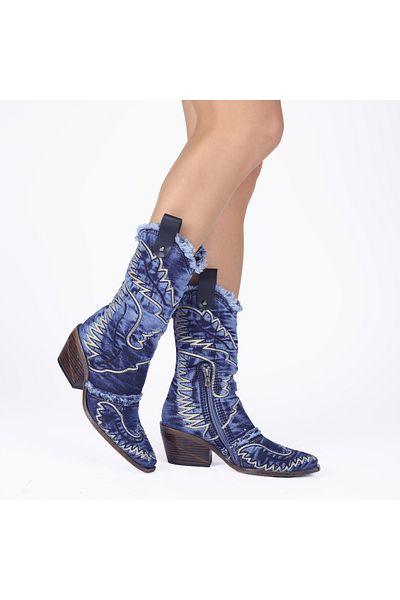 Butik Jeanolog Cowboy Boots Summer Embroidered J352