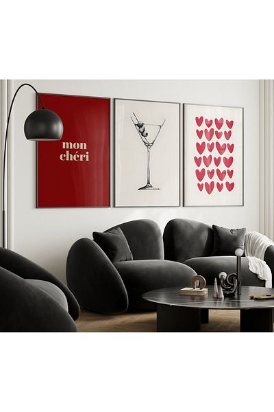 Home Valentine's Day Gift, Set of 3 Valentine's Day Frameless Posters, Living Room Decor