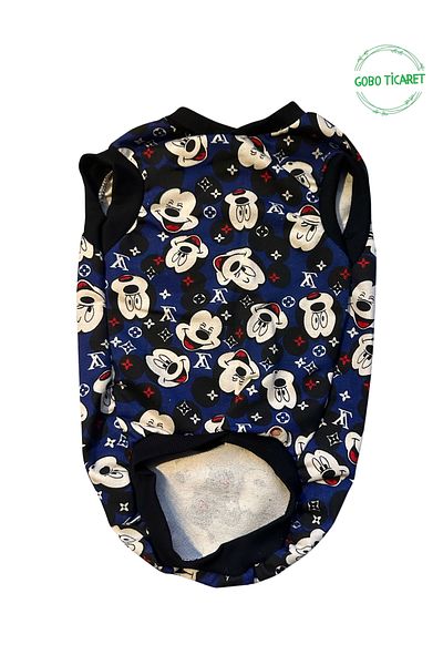 Goboticaret Blue Mouse Patterned Cat Dog Clothing Dress with Black Sleeves