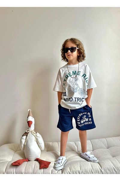 YİGİT BUTİK Yigit Butik Printed Shorts Boys' Bottom Top Set