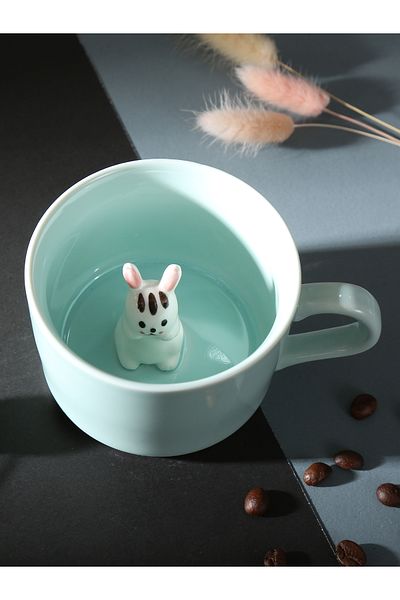 MUKKO HOME Porcelain Mug with 3D Cute Panda Figure 230 ml Mint Color Coffee Tea Cup