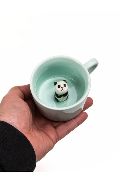 MUKKO HOME Porcelain Mug with 3D Cute Panda Figure 230 ml Mint Color Coffee Tea Cup