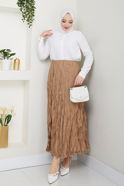 Pamuk Butik Women's Elastic Waist Wrinkled Skirt