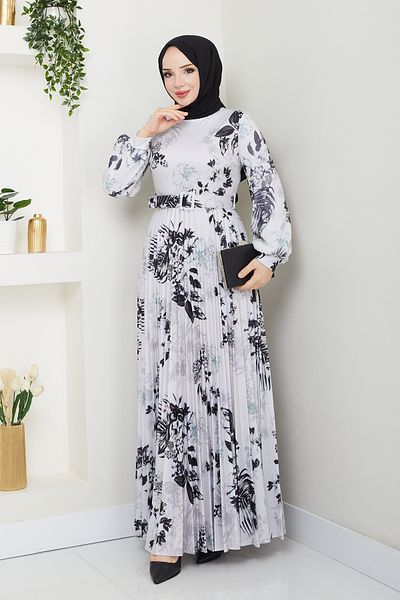 Pamuk Butik Γυναικείο εμπριμέ φόρεμα με πλισέ με ζώνη