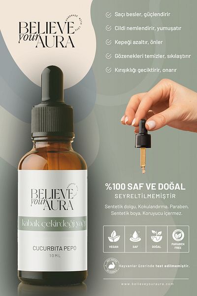 Believe Your Aura Pumpkin Seed Oil - 100% Pure and Natural Anti-Aging Skin and Hair Care Oil - 10 ml