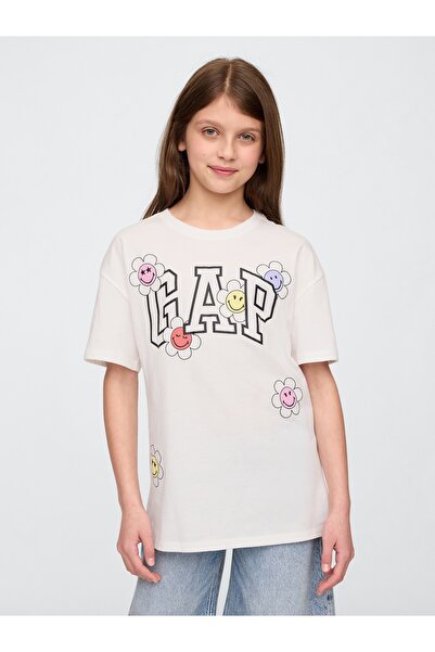 GAP Kız Çocuk Beyaz Logo Grafikli T-Shirt