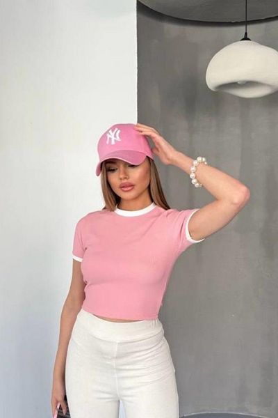 İLKCET MODA Γυναικείο Crop Tshirt Ottoman Piping