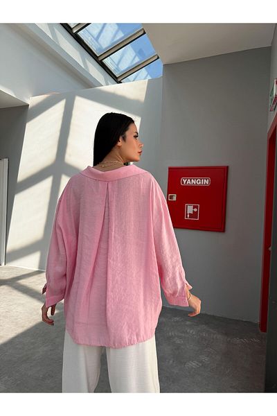 LİSAA BUTİK Off Shoulder Oversized Candy Pink Shirt Standard Size