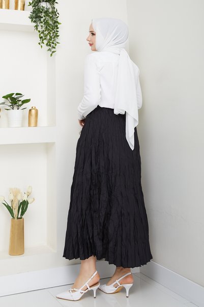 Pamuk Butik Women's Elastic Waist Wrinkled Skirt